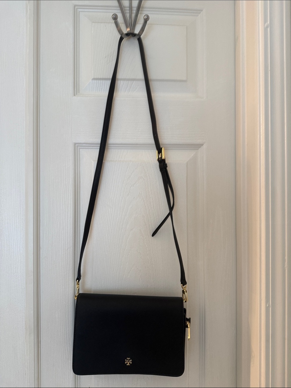 Tory Burch Black Leather Crossbody Bag with Gold Hardware
